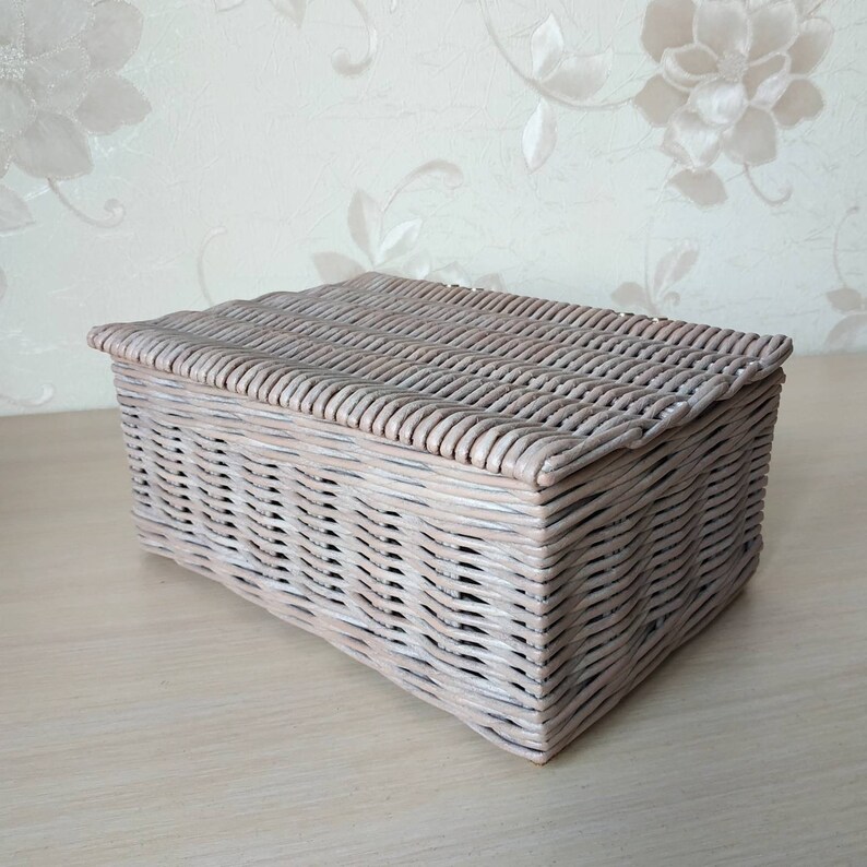 Wicker basket with hinged lid Etsy