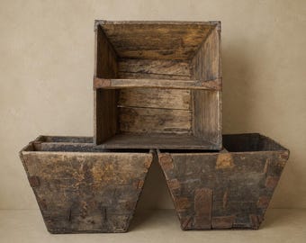 19th Century Vintage Chinese Rice Bucket | Antique Wooden Harvest Basket