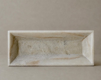 Hand-Carved White Marble Decor Tray | Natural Stone Vanity Organizer