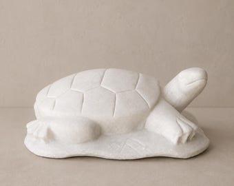 Hand Carved White Marble Turtle Sculpture | Natural Stone Figurine