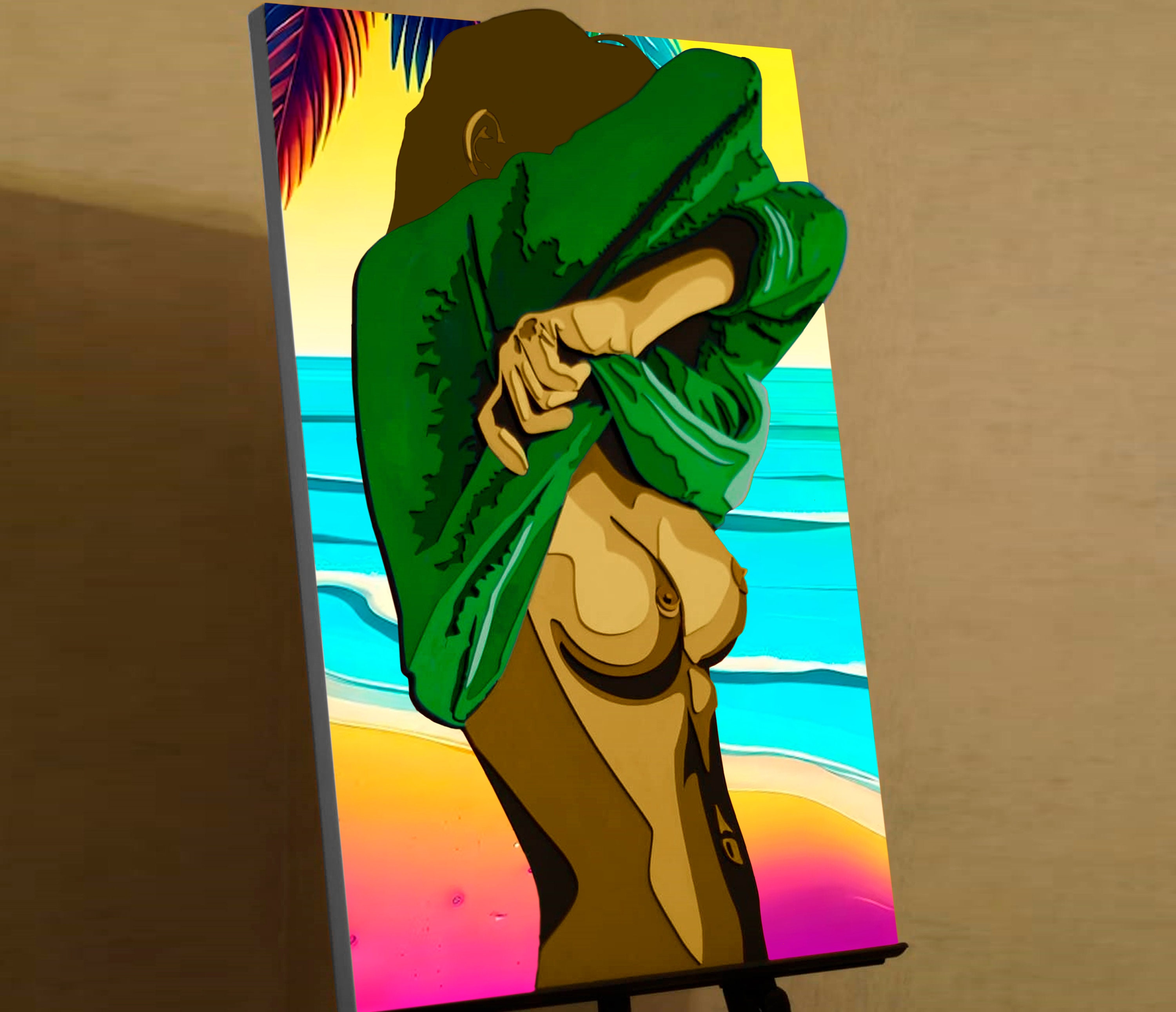 Naked woman wall art 3d wall decor. Multilayer 3D wall decor "Stranger" Made of plywood and acrylic. 3d mid century art painting wall decor