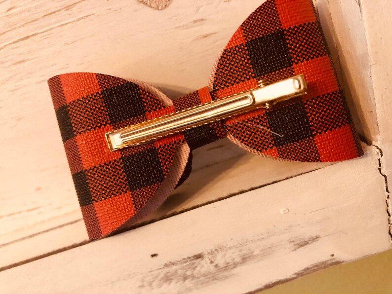 Red Buffalo Plaid and Braided Black Bow ~ Red /& Black Buffalo Plaid ~ Braided Black Faux Leather ~ Gift for Her ~ Hair Accessory