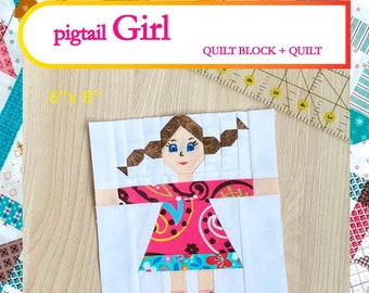 Quilt Pattern / Girl Pattern Block / PDF Quilt Pattern/ Pigtal Girl Pattern Block
