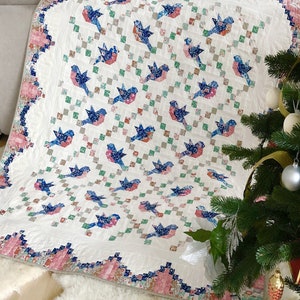 Christmas Quilt / Bird Quilt  / Art Quilt , Baby Quilt / Handmade Quilt  / Finished Quilt / Holliday Gift / Throw Quilt