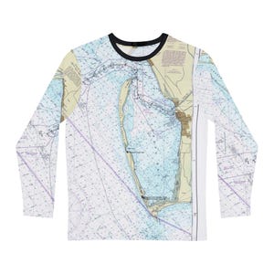 Cape San Blas Nautische Karte Shirt, Strand Langarm T-Shirt, Cape San Blas Top, Scallop Cove Kleidung, Coastal navigator Bekleidung