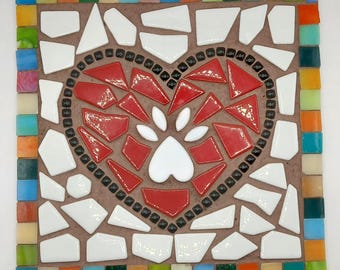 Pet Paw on My Heart Mosaic Craft Kit,  Cat, Dog, Pet Lover, Beginner Mosaic Kit