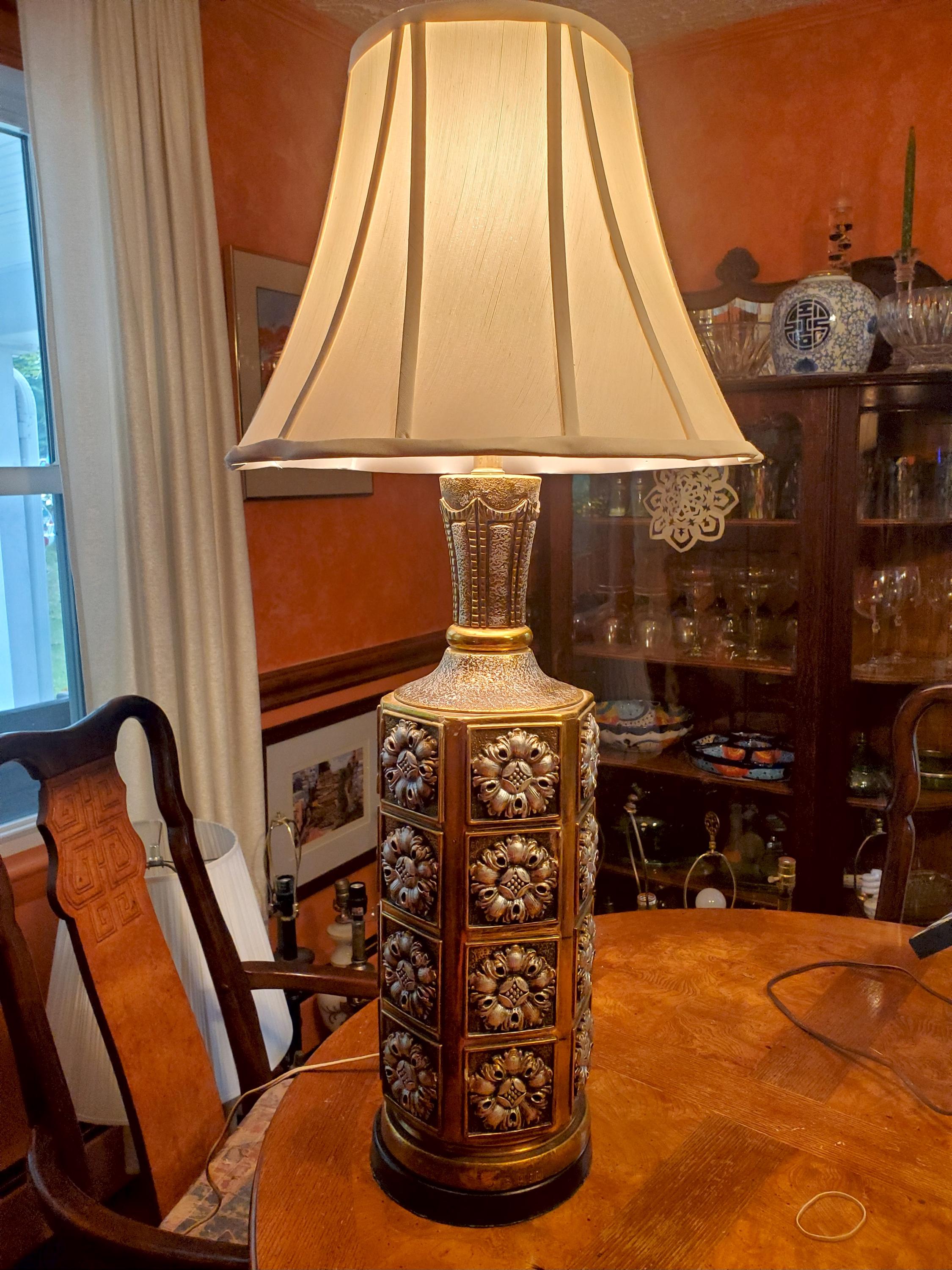 Vintage 1968 Signed Pieri Tullio MCM Regency Table Lamp With 12