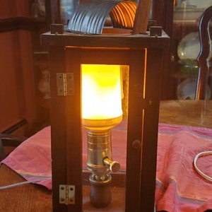 Glowing Wood and Glass Lantern Lamp With Wooden Handle