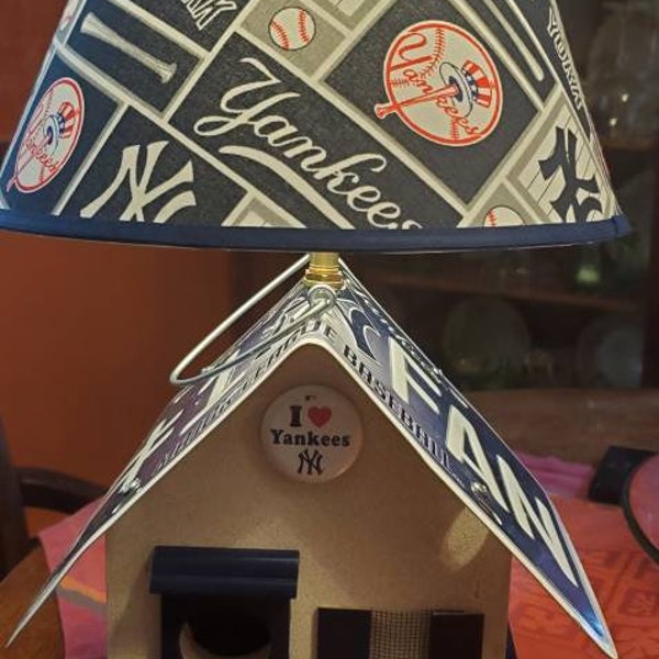 Birdhouse New York Yankee Lamp with License Plate Roof  NY Yankees Forever Baseball Pendant New York Yankee Lampshade