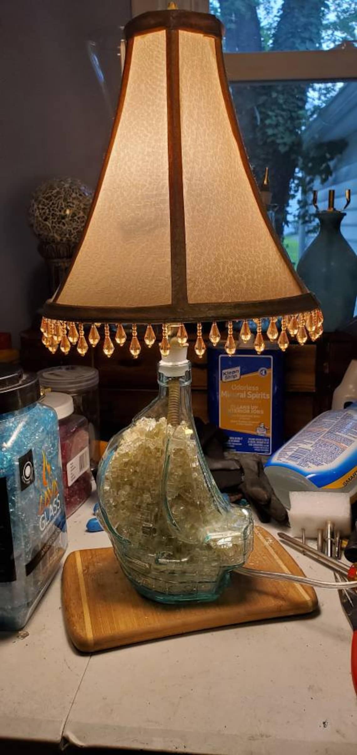 Shell Lamp With Silver Lava Rock and Tussle Lamp Shade - Etsy