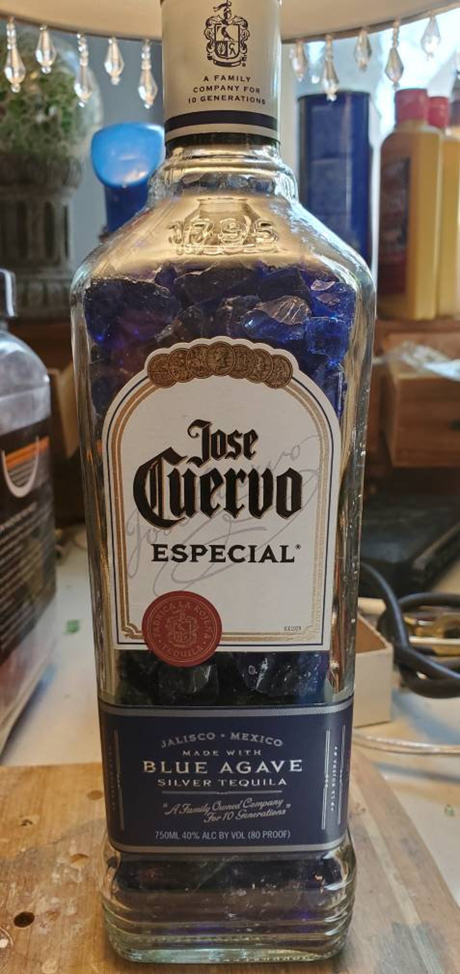 Jose Cuervo Blue Agave With Blue Lava Glass and Tassel 6 Etsy