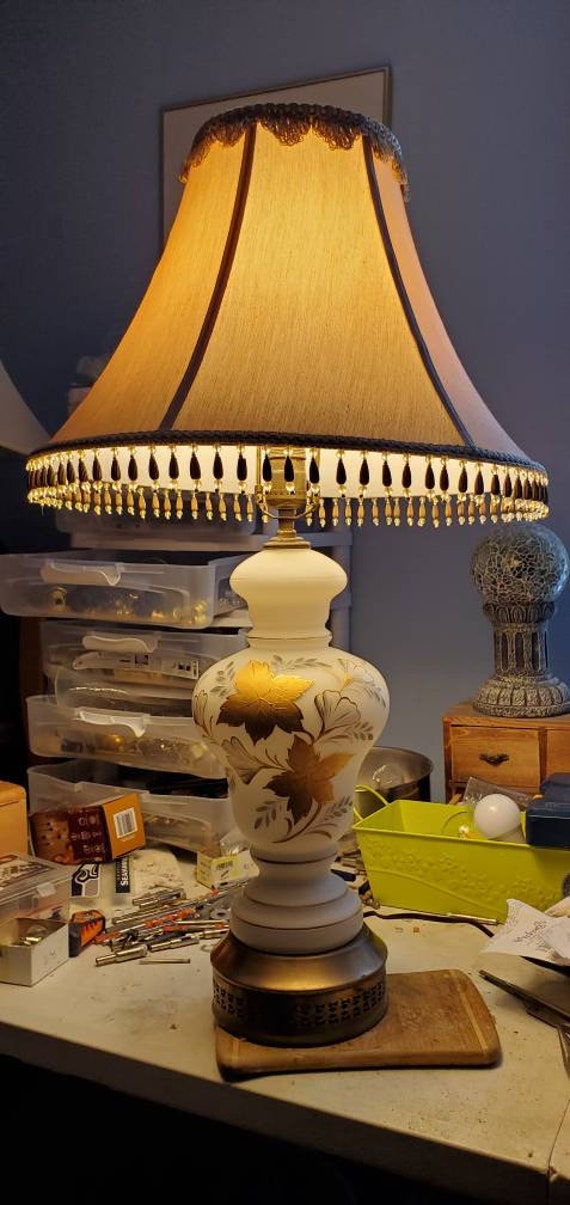 フロアスタンド BIG lamp shade Antique Flower leaf Antique Lamp With Raised Golden Leaf and Hand Painted