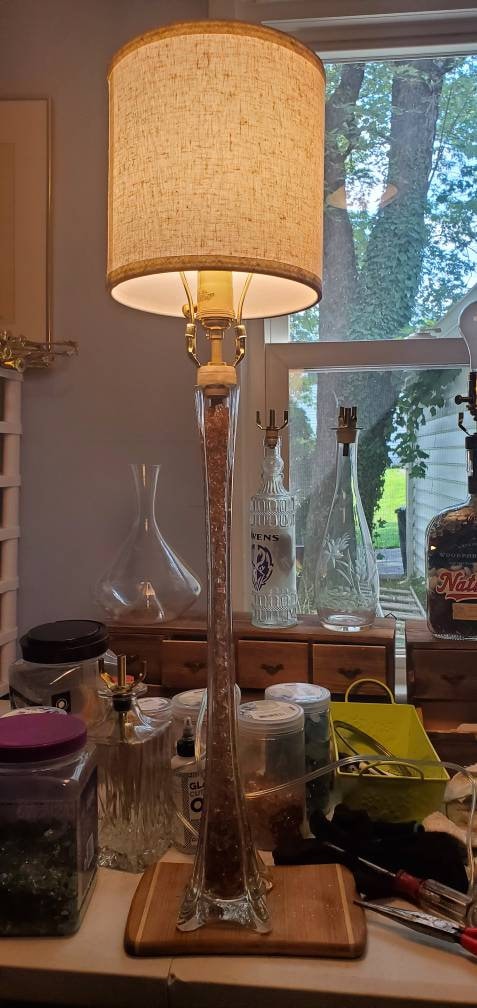 Skinny TALL 30 Inch Graceful Vase Lamp With Gold Crushed Lava