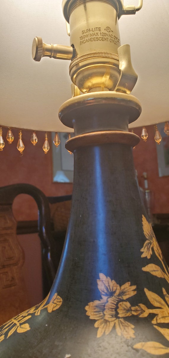 Toyo Bringier Mcconnell Black Ceramic With Gold Rose Lamp With Six