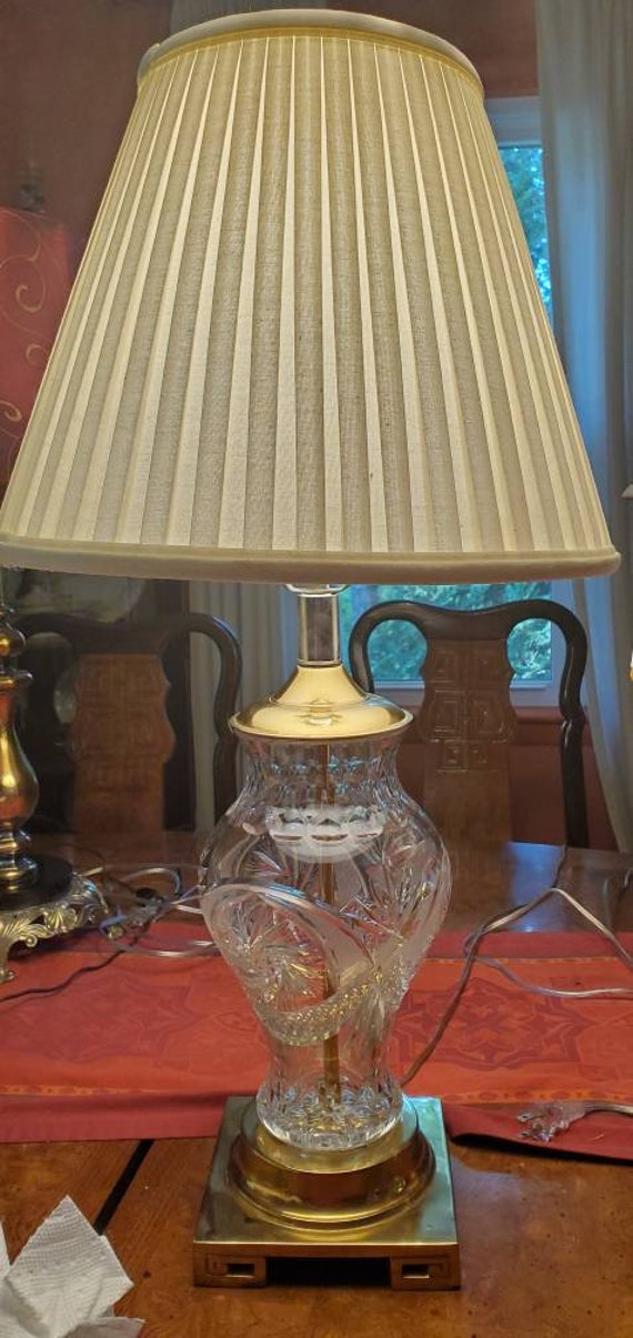 Brass and Crystal Lamp With Ridged Lampshade -  Canada