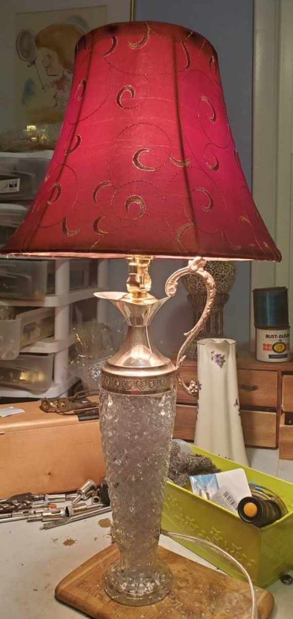 Silver Goblet Lamp With Decorative Handle and Decorative Filler