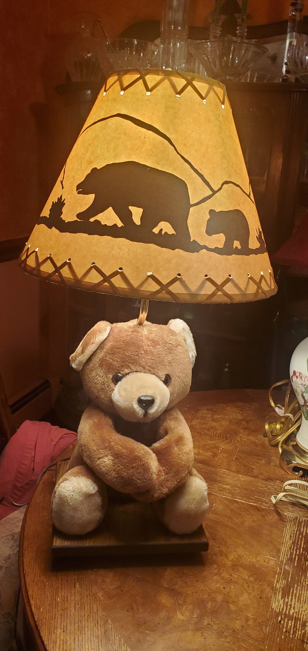 EDI Teddy Bear Nursery Lamp With Bear and Cub Lampshade on a Etsy