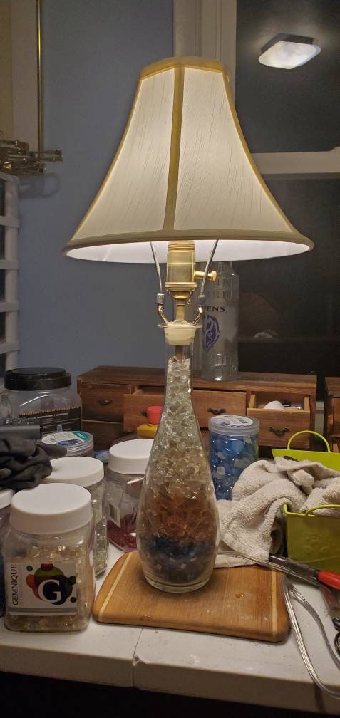 Vase Conversion Lamp With White Yellow Amber and Blue Lave Glass