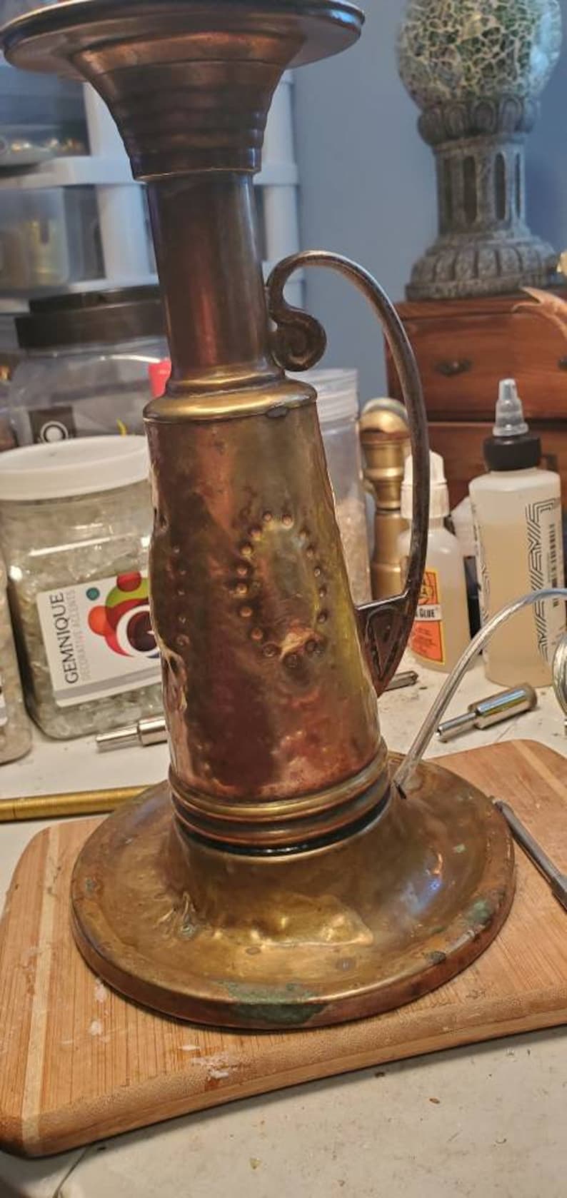 Antique Candle Holder Lamp With Matching Tassel Lamp Shade Etsy