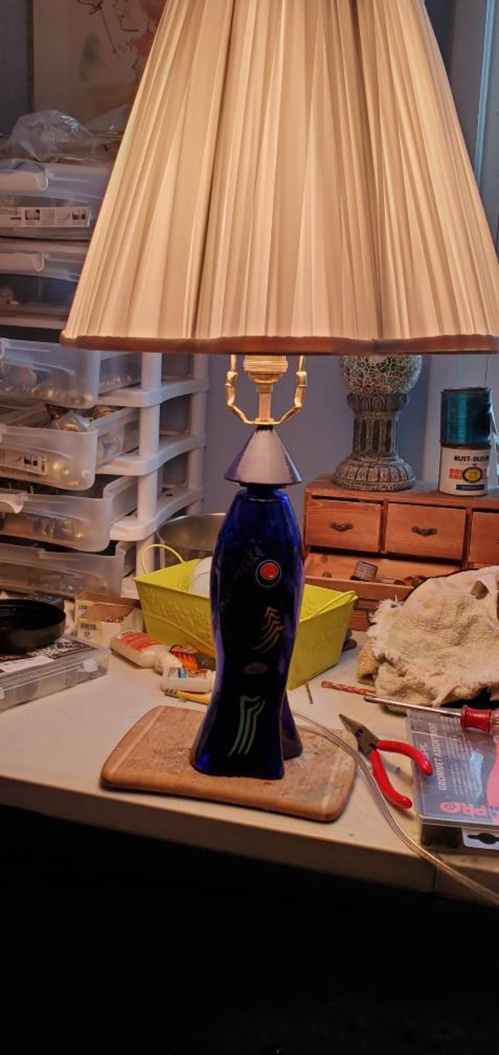 Napa Saki Lamp with Blue Lava Rocks and Pleated White | Etsy