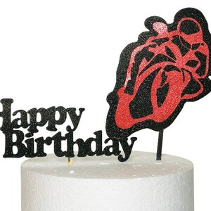 Ensemble de deux grands motos 3D inspirés custom Happy Birthday Card Stock Cake Topper
