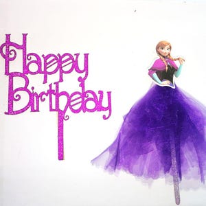 Lot de 2 décorations de gâteau d'inspiration Anna La Reine des neiges Princesse Disney joyeux anniversaire