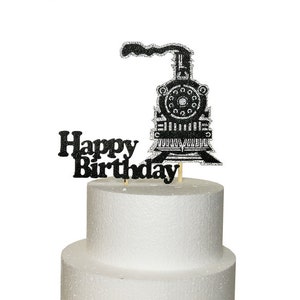 3D Locomotive Train Set de 2 Custom Happy Birthday Card Stock Cake Topper