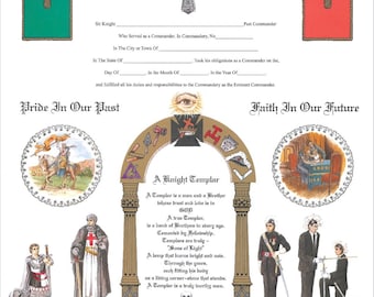 Knight Templar Past Commander Certificate/ 11" x 14" / Masonic