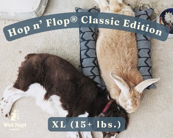 Classic Hop n' Flop® XL | Snuggle Burrow Flop Bed for Bunny Rabbits, Guinea Pigs, Cats | Well Kept Rabbit®