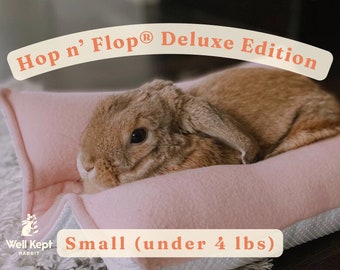 Deluxe Hop n' Flop® SMALL | Snuggle Burrow Flop Bed for Bunny Rabbits, Guinea Pigs, Cats | Well Kept Rabbit®