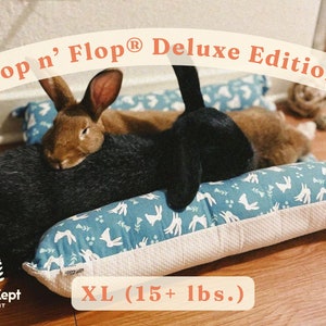 Deluxe Hop n' Flop® XL | Snuggle Burrow Flop Bed for Bunny Rabbits, Guinea Pigs, Cats | Well Kept Rabbit®