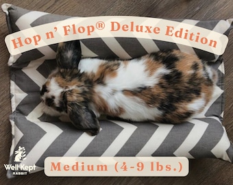 Deluxe Hop n' Flop® MEDIUM | Snuggle Burrow Flop Bed for Bunny Rabbits, Guinea Pigs, Cats | Well Kept Rabbit®