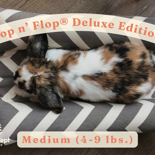 Deluxe Hop n' Flop® MEDIUM | Snuggle Burrow Flop Bed for Bunny Rabbits, Guinea Pigs, Cats | Well Kept Rabbit®