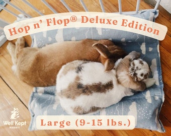 Deluxe Hop n' Flop® LARGE | Snuggle Burrow Flop Bed for Bunny Rabbits, Guinea Pigs, Cats | Well Kept Rabbit®