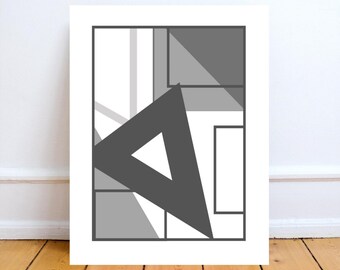 Grey Geometric Wall Art: Modern Abstract Wall Decor (Digital Download)