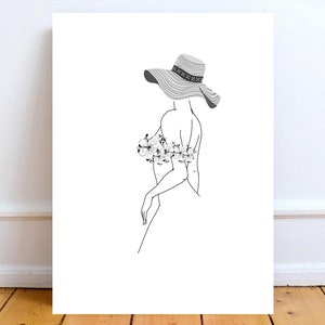 Female Line Art Illustration, Female Line Art, Retro Female Art, Digital Art For Download,Artwork Created With The Assistance Of AI Tools
