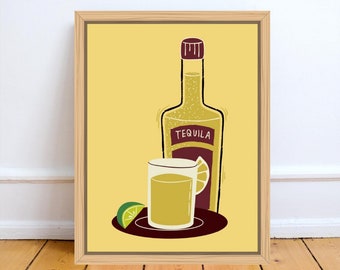 Tequila Art Print Download,Cocktail Wall Art,Digital Download Unframed