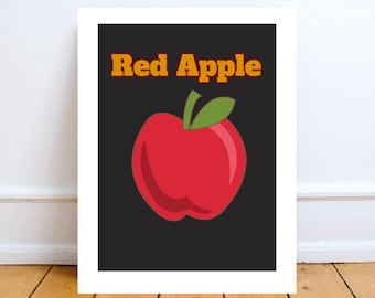 Décoration murale cuisine pomme rouge : affiche minimaliste de fruits (téléchargement numérique)