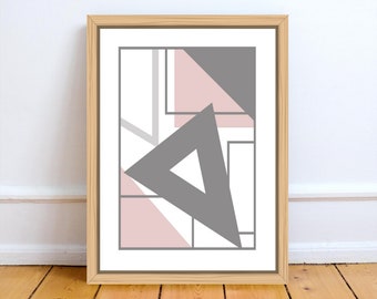 Blush Pink Geometric Art Print Download, Abstract Art,Modern Wall Art, Digital Download Unframed