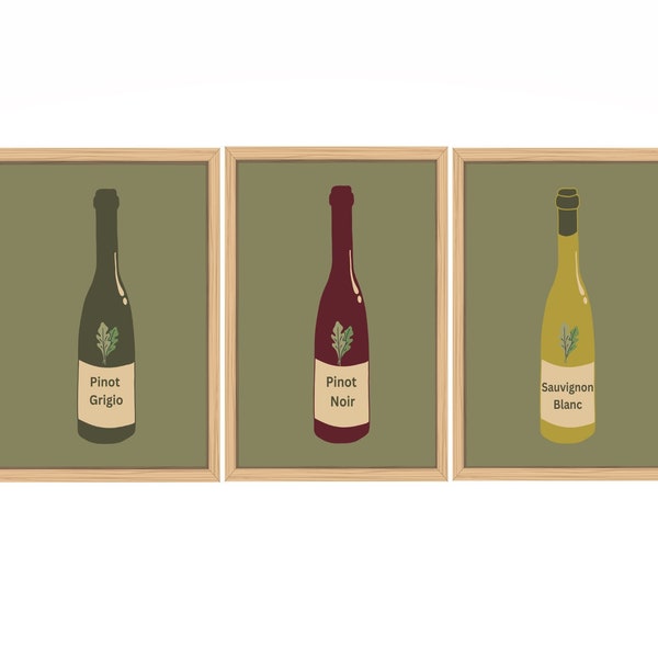 Set Of Three Wine Art Prints Download, Red And White Wine Wall Art, French Wine Art Printables, Digital Download Unframed