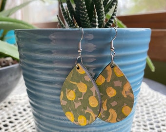 Hand Painted Mini Canvas Teardrop Dangle|Hand Painted Wood Dangle|Abstract Art Mini Canvas Earring|Lightweight Painted Spring Dangle