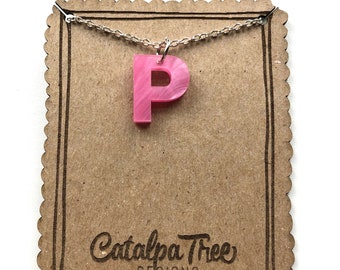 Letter Pendant Necklace | Necklace in Tortoise Shell Acrylic | Pearl Acrylic | Custom Initial Necklace | Gift for Her Custom Necklace