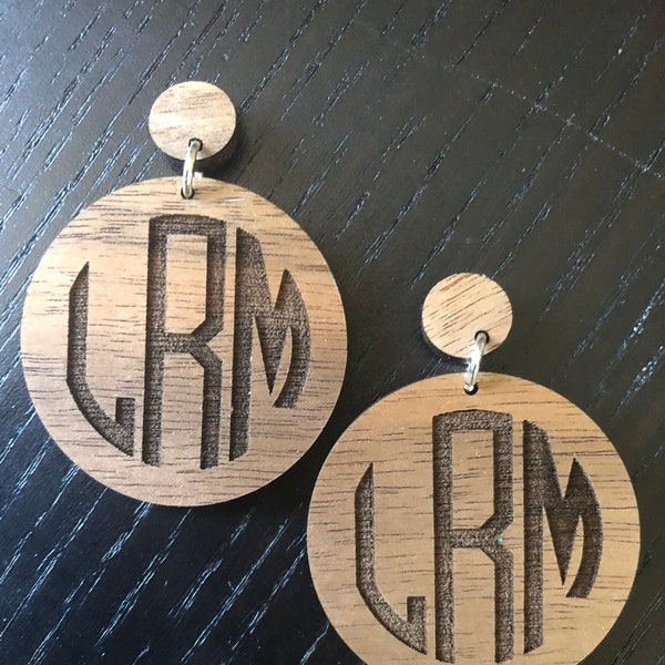 Monogram Stud Dangle Earrings|Monogram Wood Earrings|Custom Laser Cut Monogram Earrings|Laser Engraved Monogram Earrings|Custom Earrings