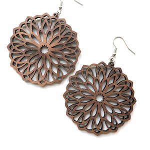 Lightweight Mandala Earrings|Laser Cut Wood Mandala Earrings|Mandala Earrings Your Choice of Hard Wood|Lightweight Mandala Dangle Earrings