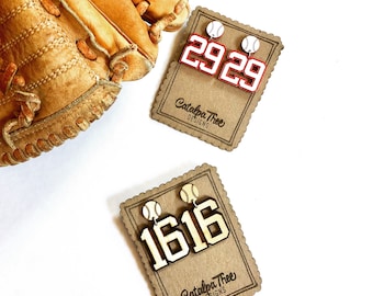 Baseball/Softball Player Number Earrings|Baseball Player Number Stud|Player Number Earring|Team Spirit Custom Earrings|Baseball Mom Earrings