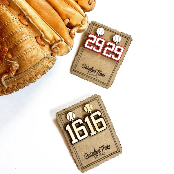 Baseball/Softball Player Number Earrings|Baseball Player Number Stud|Player Number Earring|Team Spirit Custom Earrings|Baseball Mom Earrings