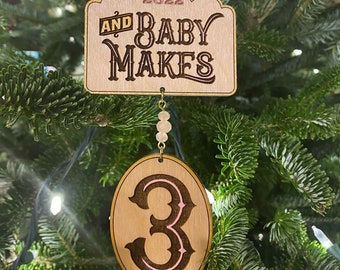 Baby's First Christmas Ornament|Baby Makes Three Ornament|New Parents Ornament|New Baby New Parents Ornament