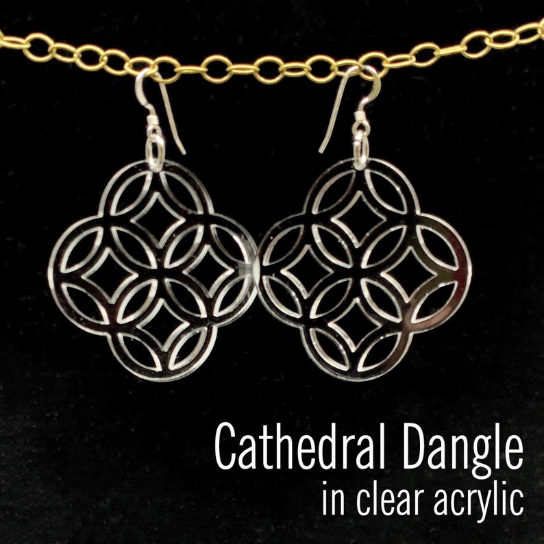 Lightweight Acrylic Cathedral Design Dangle EarringsJoined Circle Acrylic EarringsGeometric Lightweight EarringsPerfect Pool Earrings Clear