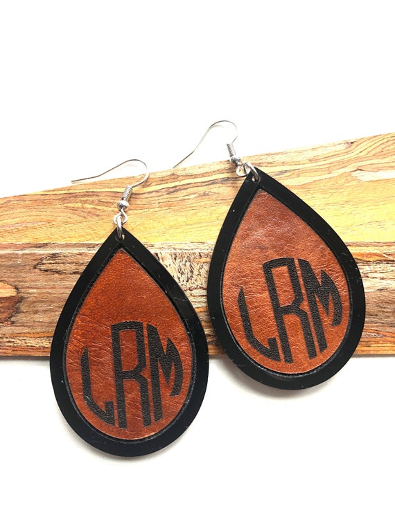 Leather monogram earrings hot sale