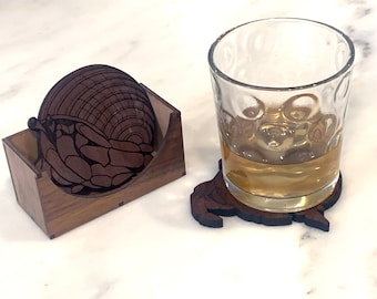 Hermit Crab Coasters | Laser Engraved Wood Coasters | Drink Coasters | Set of Coasters | Walnut Maple Coasters